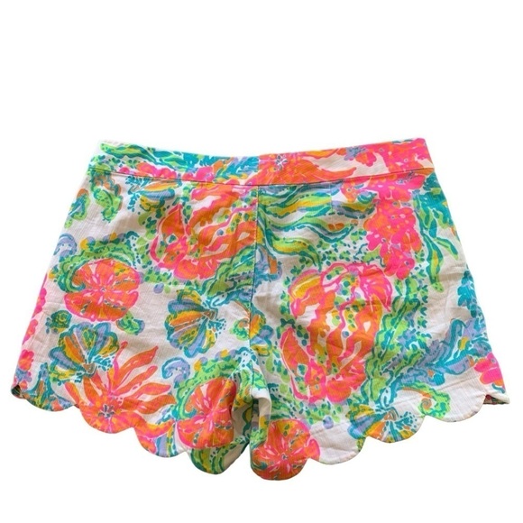 Lilly Pulitzer sz 2 Casa Marina Neon Floral Buttercup Scalloped Hem Shorts - Picture 3 of 7